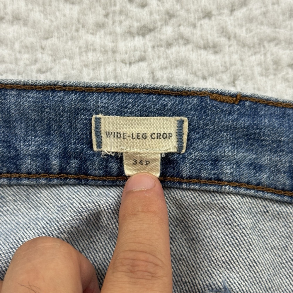 Madewell Jeans Women's 34P Blue Wide Leg Crop High Rise Whiskered Denim - Picture 4 of 11